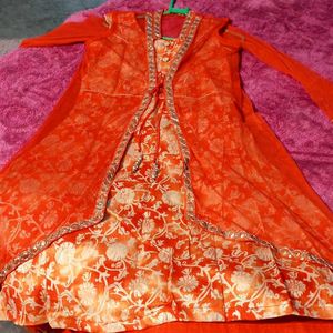 Orange Jacket Frock Suit For Girls