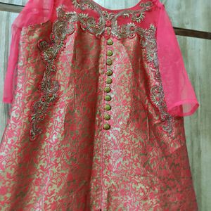 Pink Ethnic Front Cut Gown For Women