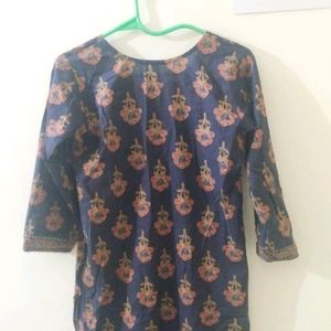 Navy Blue Printed Kurta