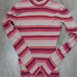 Pink Strips Stretchable Highneck