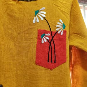 Yellow Cotton Kurta In Size L