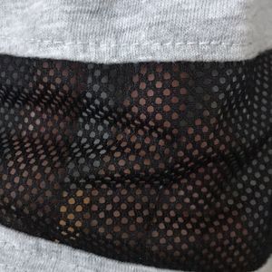 Black Mesh Sleeves Grey T-shirt For Women