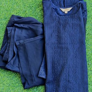 Anouk Chikankari Navy Blue Kurta Palazzo Myntra