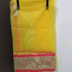 Yellow And Pink Dupatta With Sequin Border