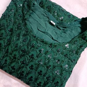 Beautiful Sequence Bottle Green Kurti