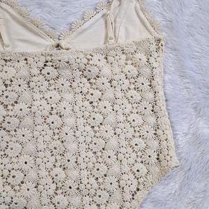 H&M Beige Crochet Lace Bodysuit