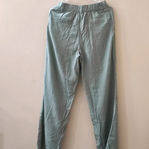 H&M Light Khaki Green Straight Linen Blend Trouser