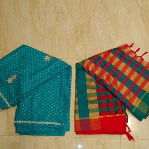 Saree Combo Firozee & Red Green Multy WITH 1blouse