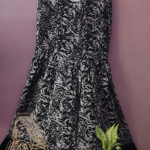 Lavender Black Printed A-Line Dress (Women)