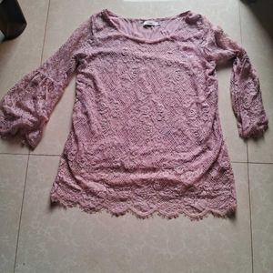 Pink Net Design Short Top With S