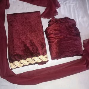 ⏬Price Drop⏬Maroon Colour Chinelle Salwar Suit