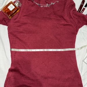 Turtle Neck Fitted Top Maroon