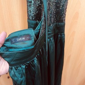 Shein Satin Sequin Panel Split Maxi Cami Dress