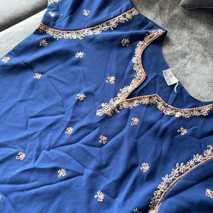 Navy Blue Embroidered Kurta