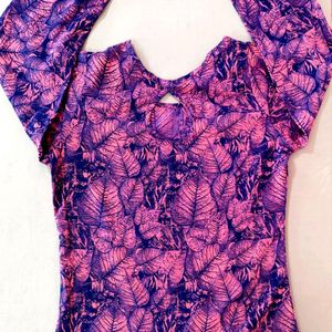 Pink Leaf Print Top