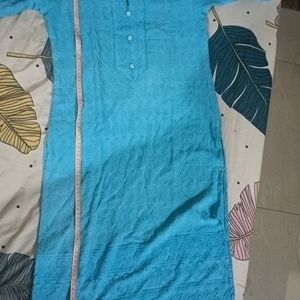 A Light Blue Heavy Embroidedry Chikankari Kurta