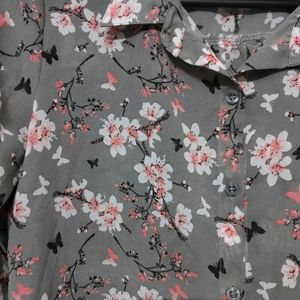 Grey floral Crepe Shirt