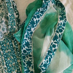 Sea Green Color Cotton 3pics Suit