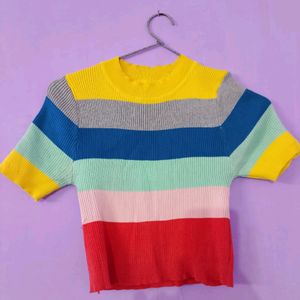 Crop Top Rainbow Multi Colour Strippedtop