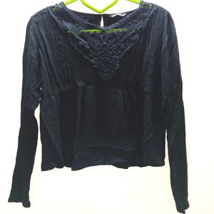 ZUDIO Black Lace Top Full Sleeved