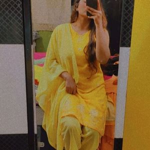 Yellow embroidery Kurta And Salwar