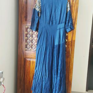 Navy Blue Chinon Handwork Straight Gown