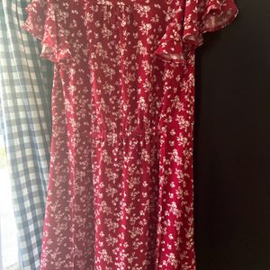 Red & White Floral A-line Dress