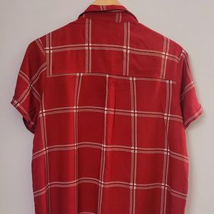 Red Checked Casual Half Sleeves Shirt Collar Women