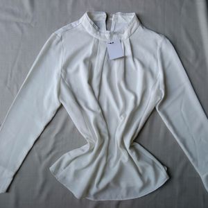 New Korean High Neck Off White Top