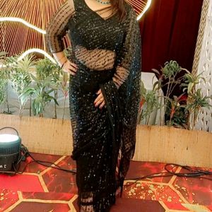 Black Cocktail Saree Party Wear