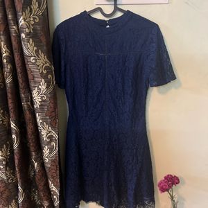 Blue Net Flared Dress