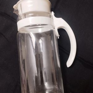 Glass Jug With Plastic Lid & Handle.