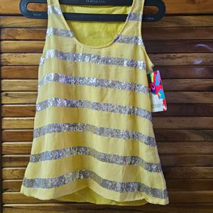 Yellow And Silver Sequins Top