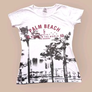 Women's White Printed T-shirt