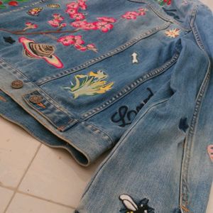 Gucci Embroidered Patches Cotton Denim Jacket