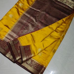 Mustard Yellow Maroon Colour Saree