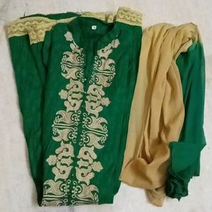 Green Colour Kurta With Dupatta