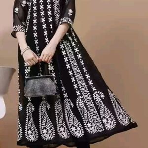 Black Georgette Chikankari Anarkali Kurta