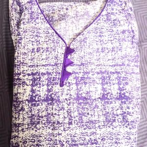 Purple White Printed Staight Kurta