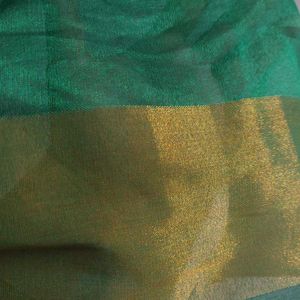 New green silkcotton dupatta with gold border