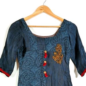 Charcoal & Maroon Kurta Set (Women)