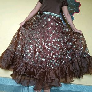 Brown Ruffle Long Gown