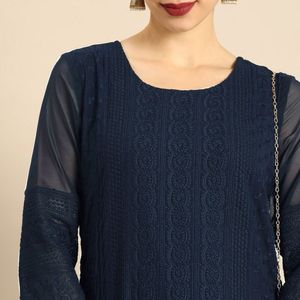 Anouk Navy Blue Kurta With Chikankari Print