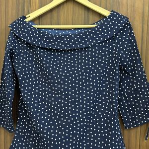 Cute Boat Neck Polka Dot Top With 3/4th Sleeve