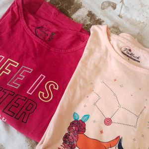 2 Full Sleves T Shirt Of Colour Peach And Magenta