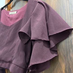 Ruffled Sleeve Vine Crop Top