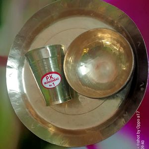 Brass Plate Glass And Bowl,