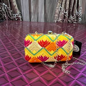 New Yellow Traditional Printed Clutch