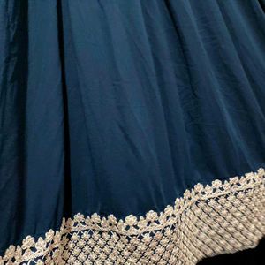 Blue Embroidery Long Gown