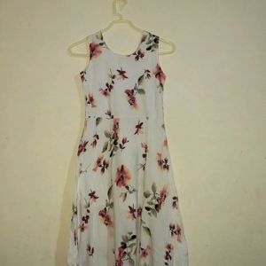 off-white floral designed frock